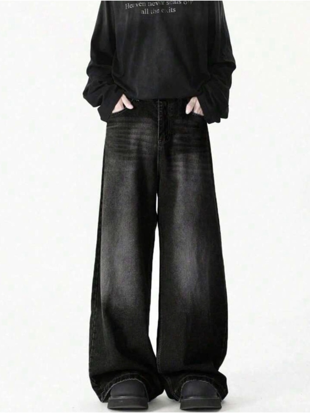 Black Wide-Leg Women’s Jeans - Casual Loose Fit